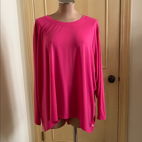 ATHLETA Threadlight Modal Rich Relaxed Long SLV Hot Pink Workout Casual Top 2X - Picture 1 of 15